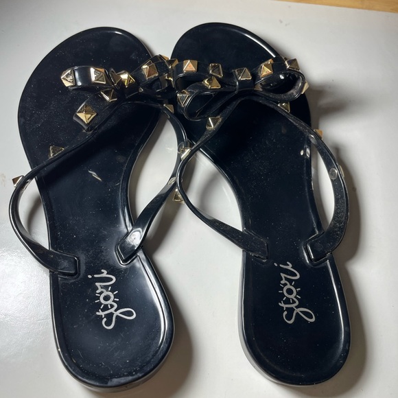 stori Shoes Stori Boutique Brand Black Bow Stud Metallic Sandals